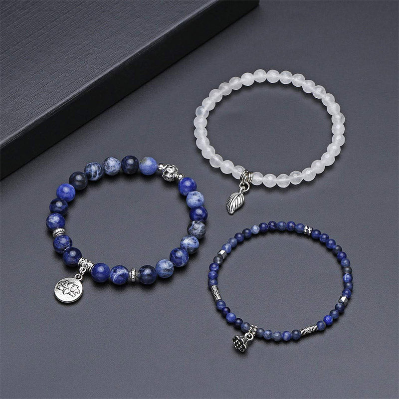 Olivenorma Sodalite Lotus Balance 3 - Piece Bracelet