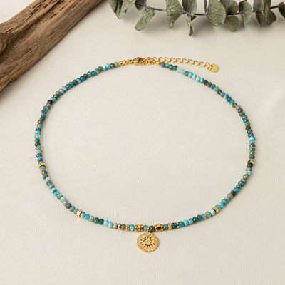 Olivenorma Natural Blue Turquoise Beaded Evil Eye Necklace