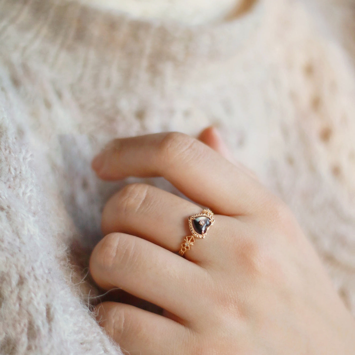 Olivenorma Sterling Silver Gold Plated Labradorite Heart Shaped Ring