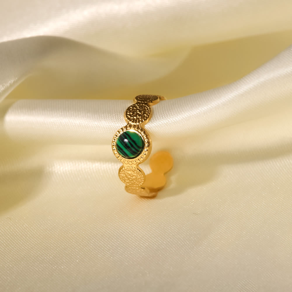 Olivenorma Gold Green Natural Malachite Open Ring Set