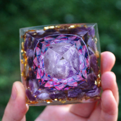 Olivenorma Amethyst Sphere with Amethyst Crystals Orgone Pyramid