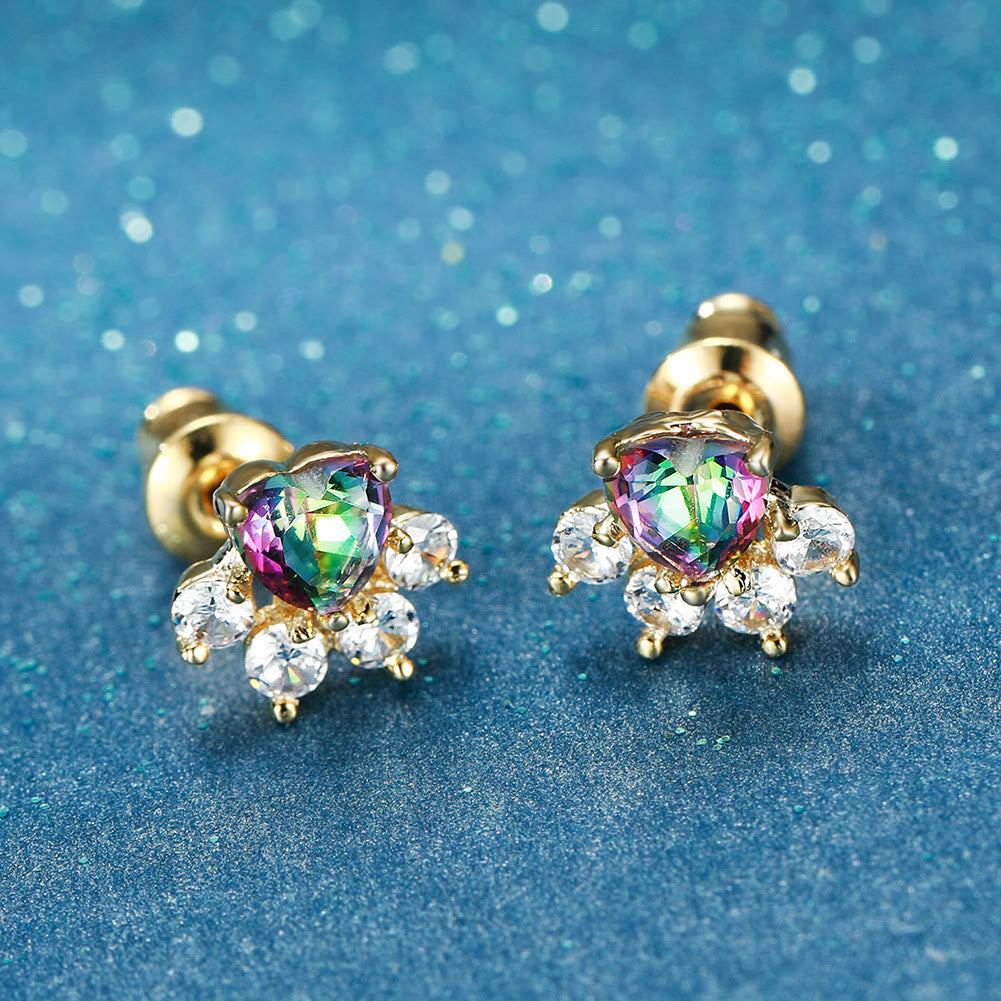 Olivenorma Kawaii Opal White Zircon Kitty Paw Earrings