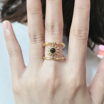 Olivenorma Sunflower Double Row Eight Pointed Star Gem Ring