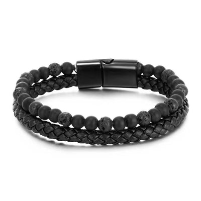 Olivenorma Natural Tiger Eye Leather Rope Double Layer Bracelet - Black Onyx&Lava Stone - image 1