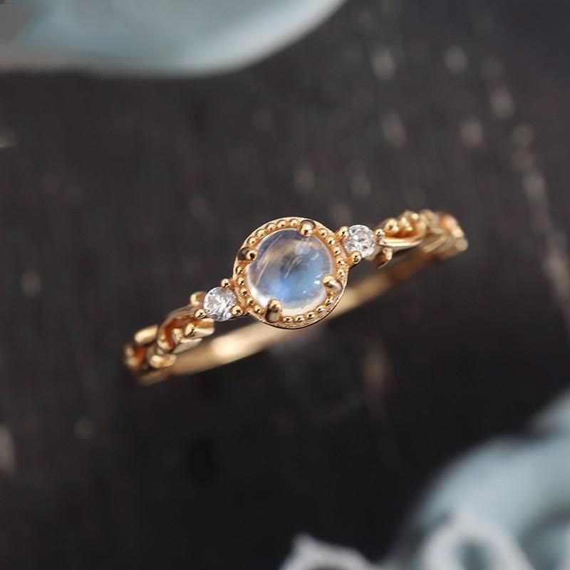 Olivenorma Natural Moonstone Zircon Delicate Ring