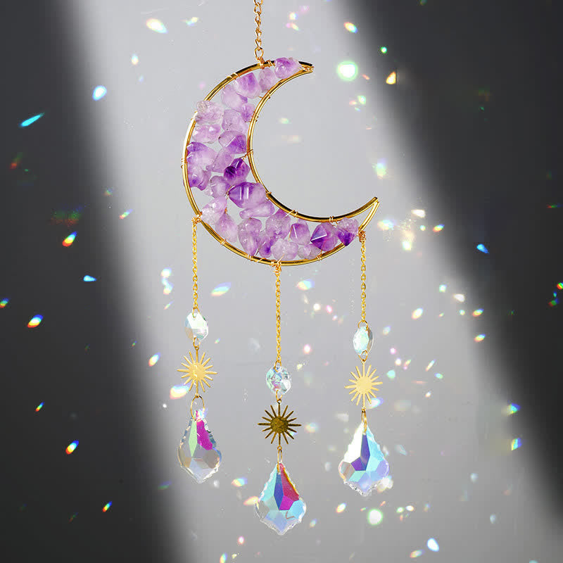 Olivenorma Cryrstal Amethyst Moon Gemstone Suncatcher