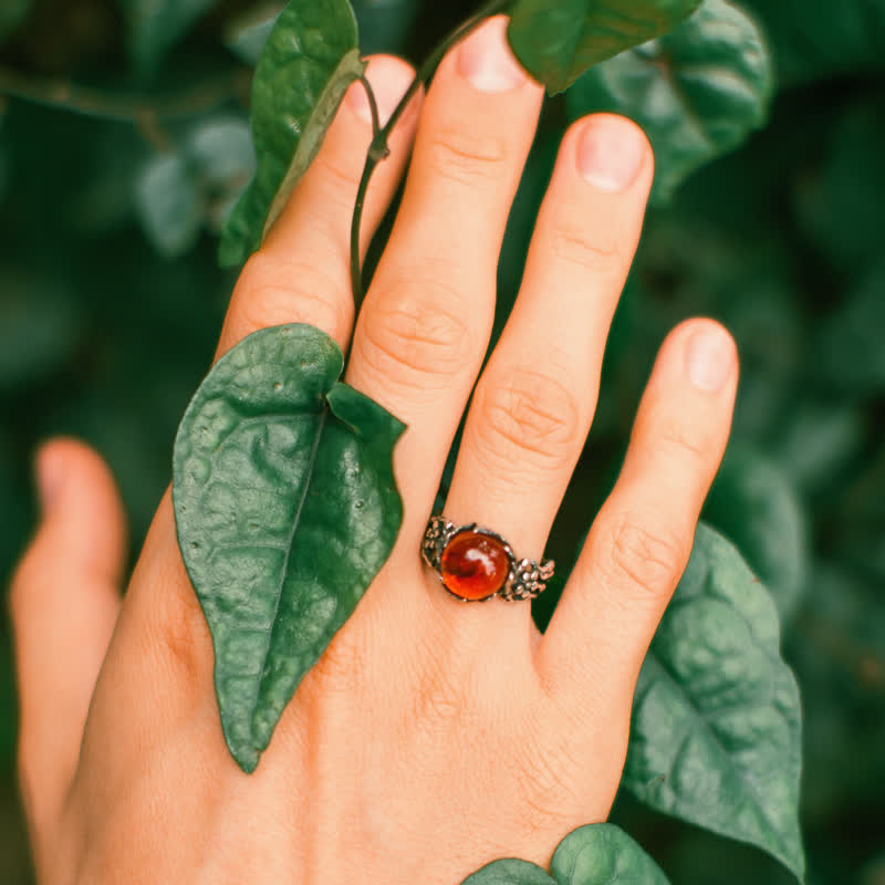 Antique Amber Flower Ring - image 1