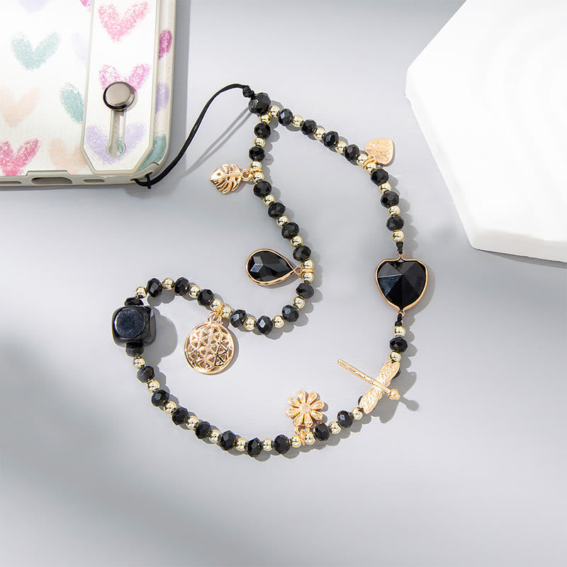 Olivenorma Crystal Pearl Drop Heart Shape Phone Strap - Obsidian - image 2