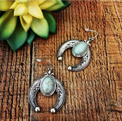 Olivenorma Carved Crescent Turquoise Earrings