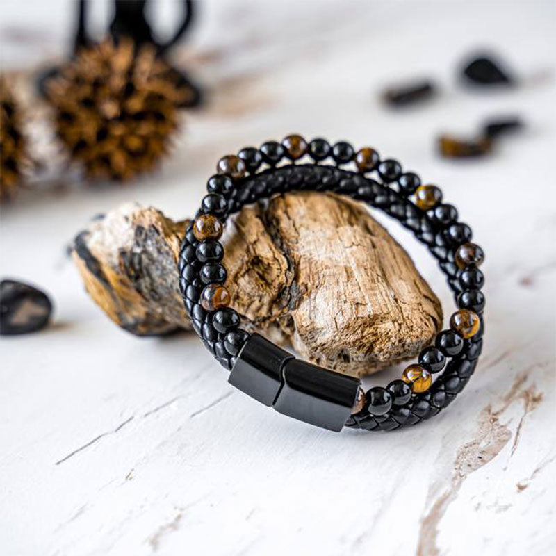 Tiger Eye Men Leather Woven Bracelet