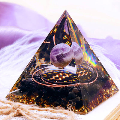 Olivenorma Amethyst Sphere With Obsidian Zodiac Aquarius Orgone Pyramid