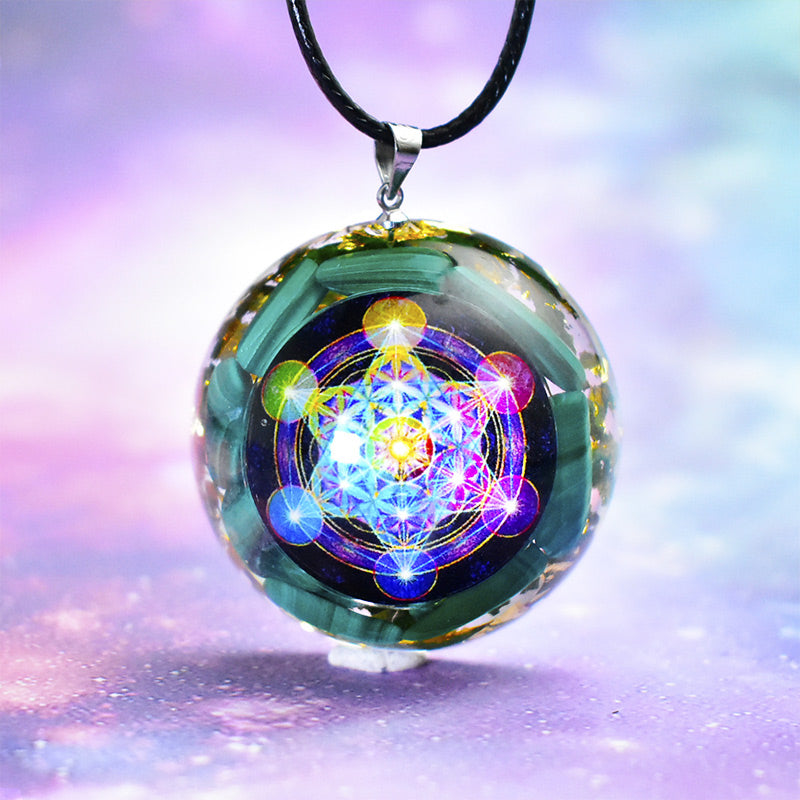 Olivenorma Natural Malachite Metatron's Cube Pendant Necklace