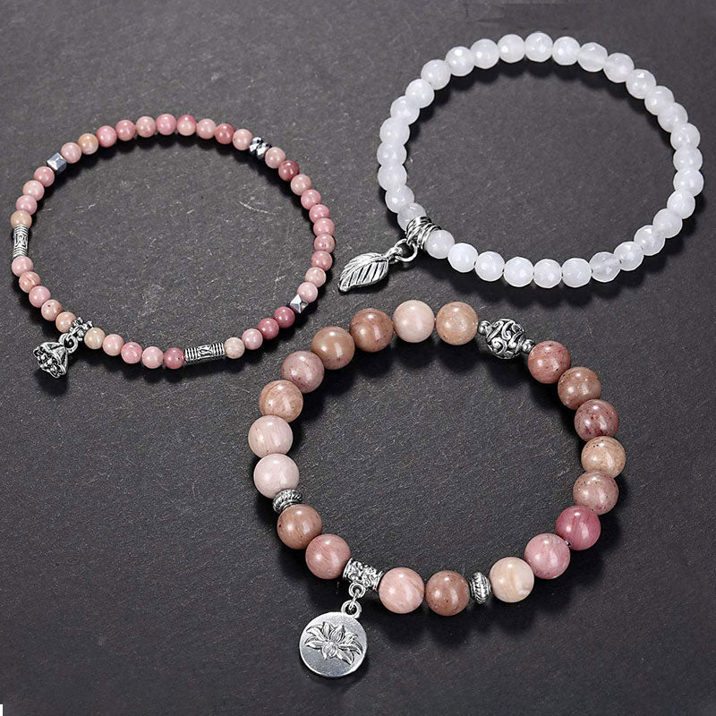 Olivenorma Rhodochrosite Lotus Symbol 3 - Piece Bracelet