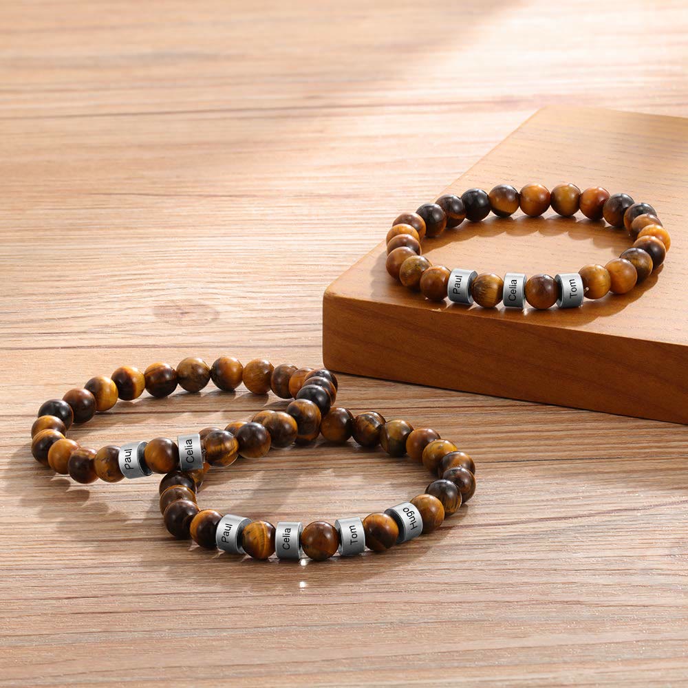 Olivenorma Natural Stone Engraving Personalized Beads Men Bracelet