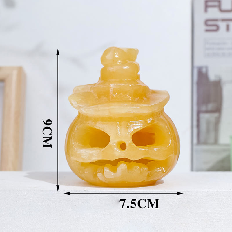 Olivenorma Yellow Aventurine Pumpkin Skull Carving Gemstone Decoration Lamp