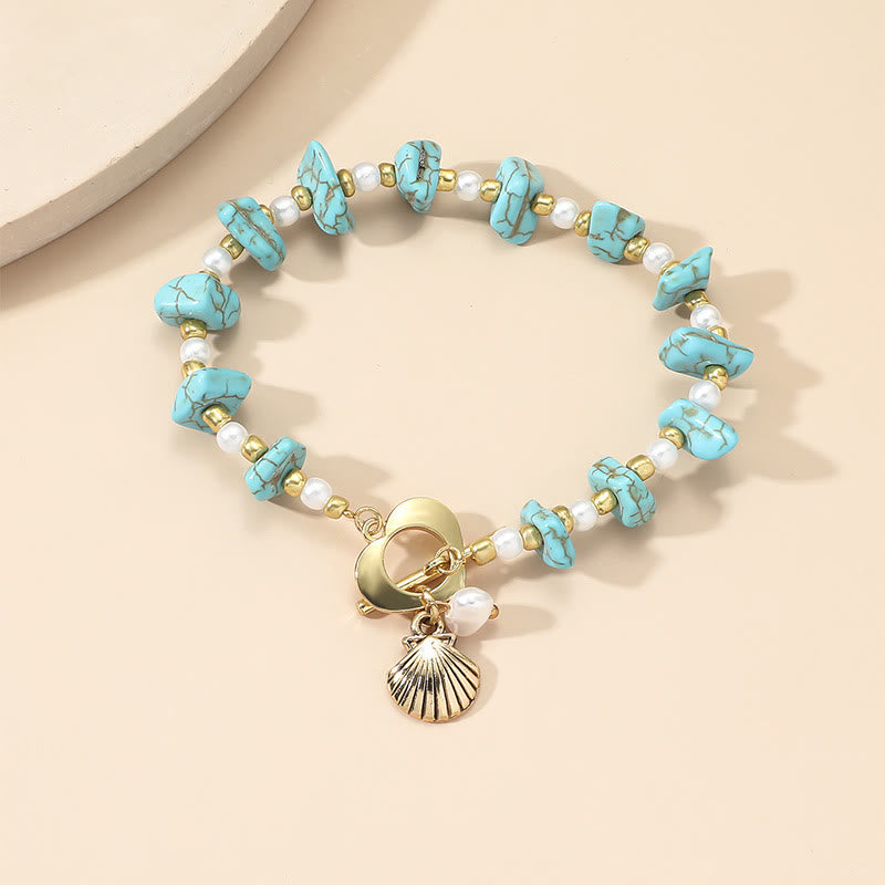 Olivenorma Irregular Turquoise Pearl Shell Pendant Bracelet