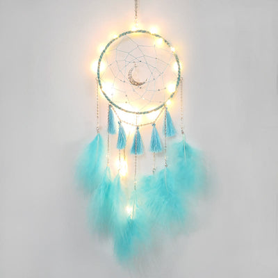Olivenorma Fairy White Feather Moon Pendant Dream Catcher - Peacock Blue - Without Lights - image 8