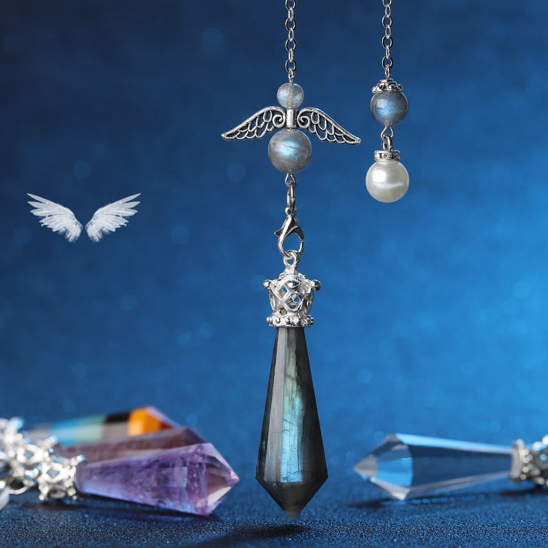 Olivenorma Labradorite Crystal Angel Wings Pendulum