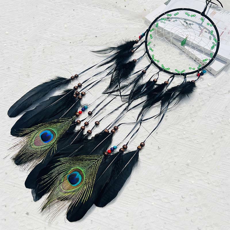 Olivenorma Natural Green Aventurine Peacock Feather Dream Catcher