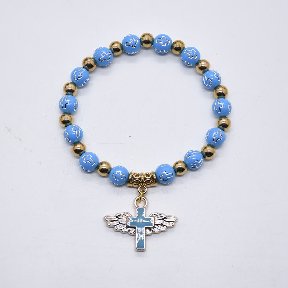 Olivenorma White Jade Cross Beaded Bracelet