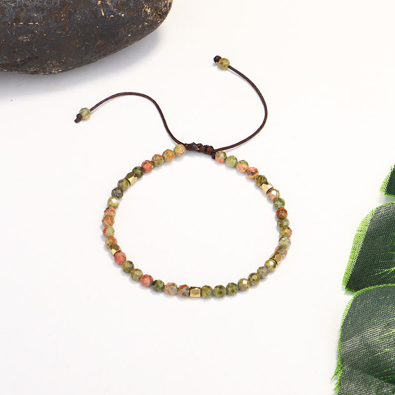 Olivenorma Faceted Unakite Beaded Braided Adjustable Bracelet