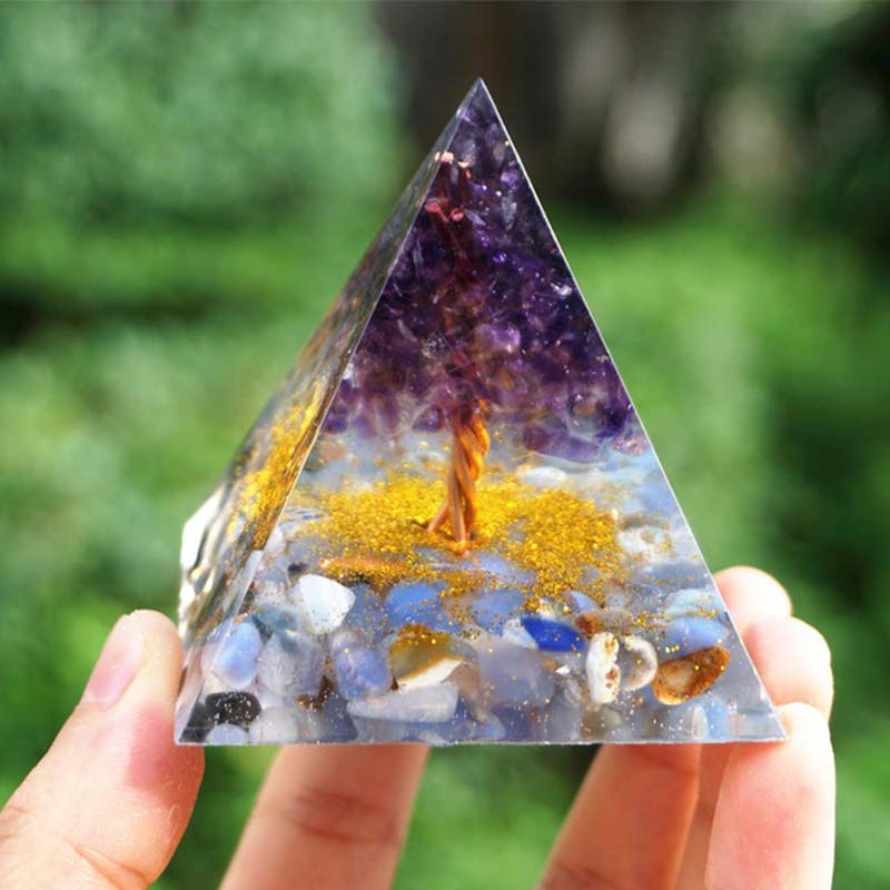 Olivenorma Amethyst Blue Lace Agate Tree Of Life Orgone Pyramid