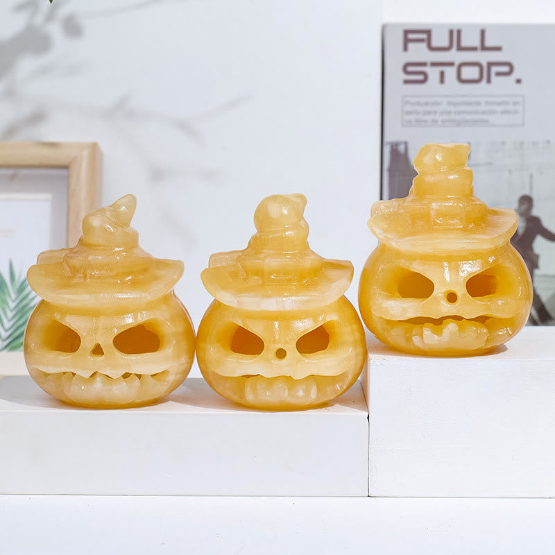 Olivenorma Yellow Aventurine Pumpkin Skull Carving Gemstone Decoration Lamp