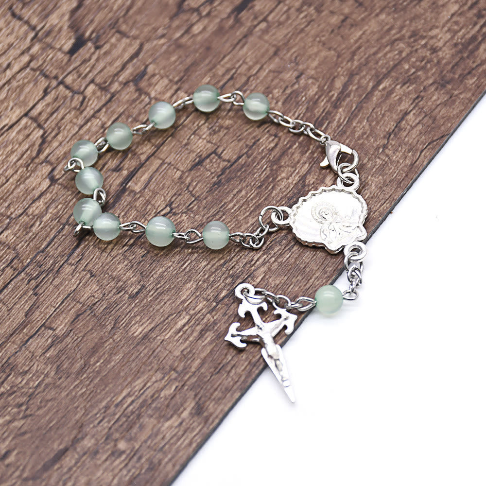 Olivenorma Green Aventurine Rosary Cross Prayer Beads Bracelet