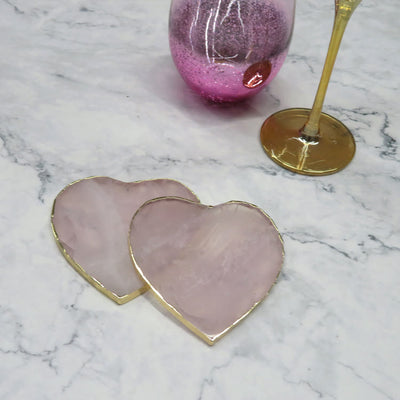 Olivenorma Rose Quartz Heart Shape Coaster Gemstone Decoration