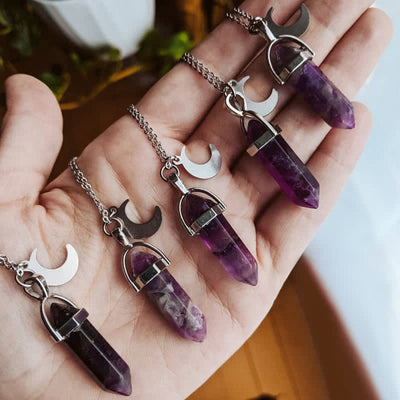 Olivenorma Amethyst Crescent Moon Charm Necklace