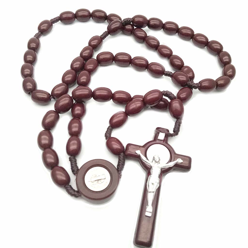 Olivenorma Wooden Beads Rosary Cross Necklace