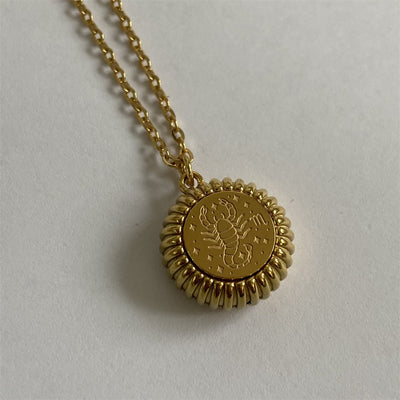 Olivenorma Zodiac Round Pendant 18k Gold Titanium Steel Necklace