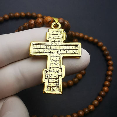 Olivenorma Cross Pendant Wooden Beads Rosary Necklace