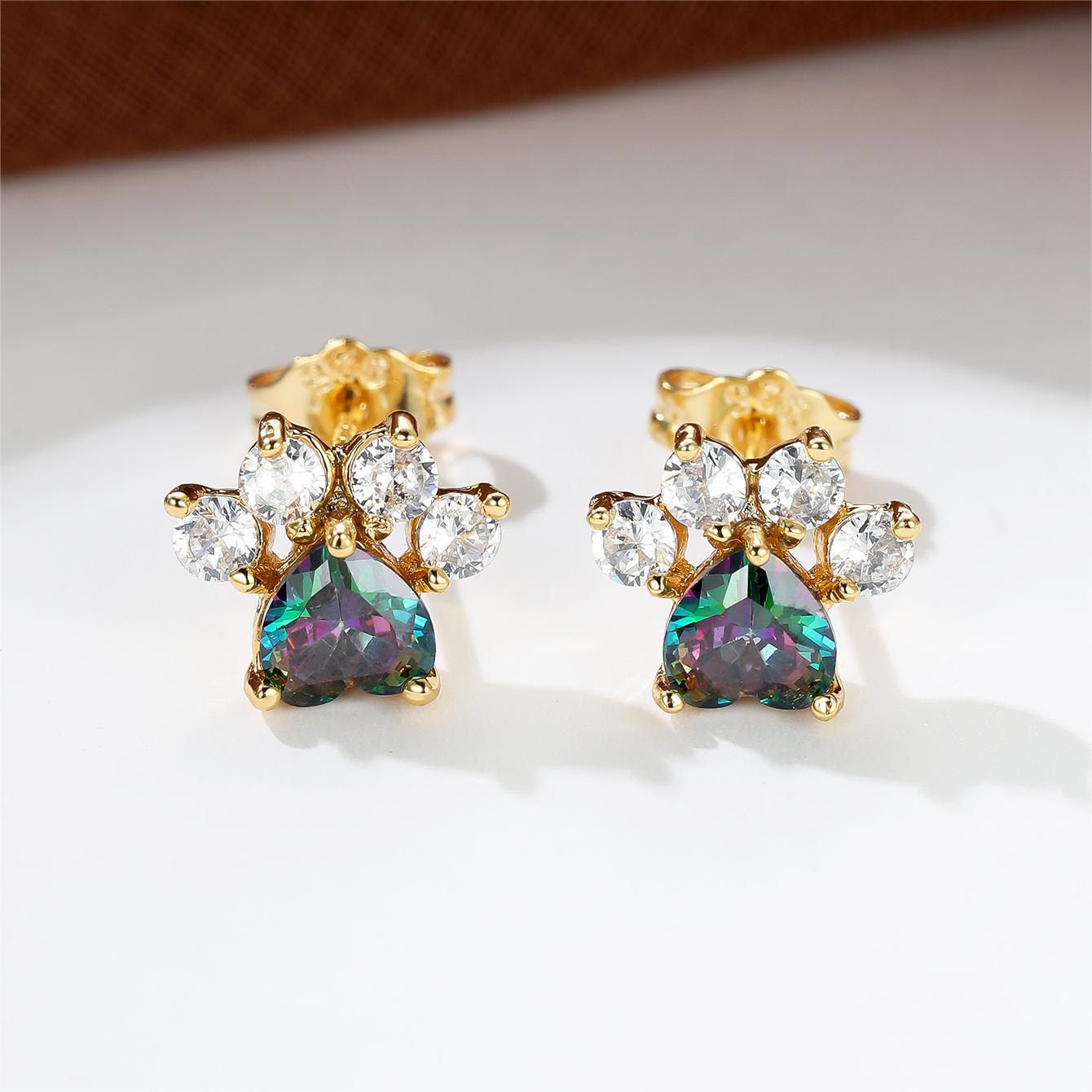 Olivenorma Kawaii Opal White Zircon Kitty Paw Earrings