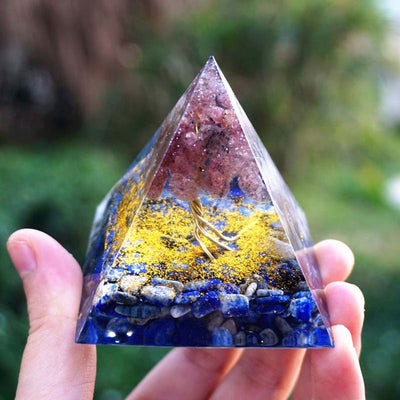 Olivenorma Lapis Lazuli With Strawberry Quartz Tree Of Life Orgone Pyramid