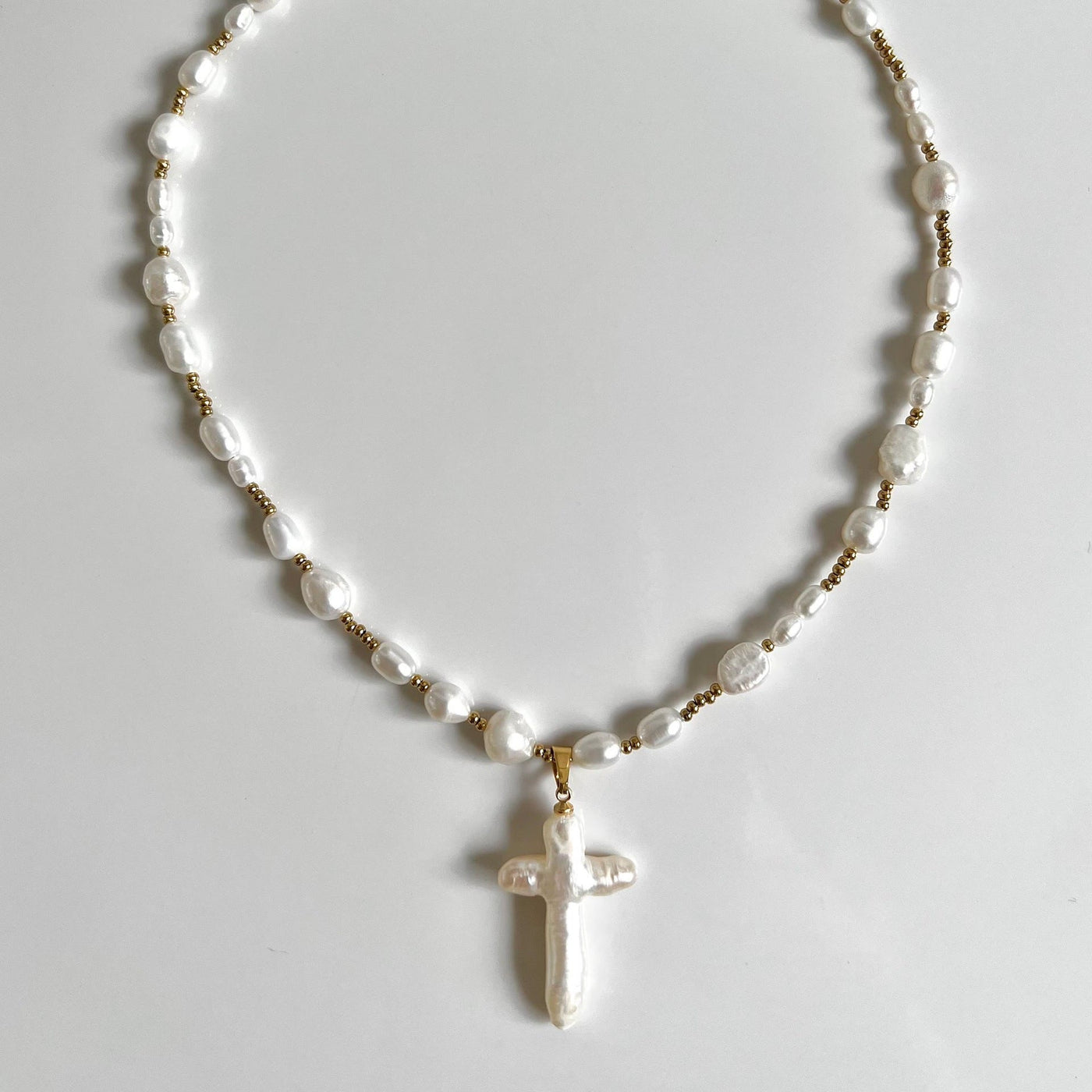 Olivenorma Freshwater Pearl Cross Pendant Necklace