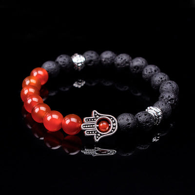 Olivenorma Handmade Natural Stone Beads Hamsa Pendant Bracelet