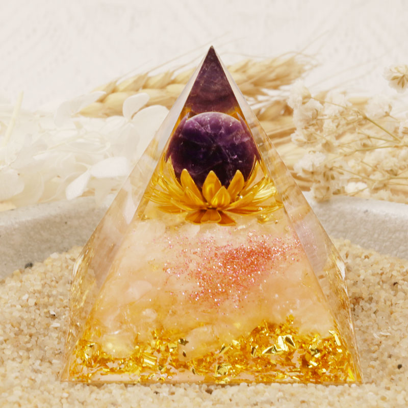 Olivenorma Amethyst Clear Quartz Orgone Pyramid