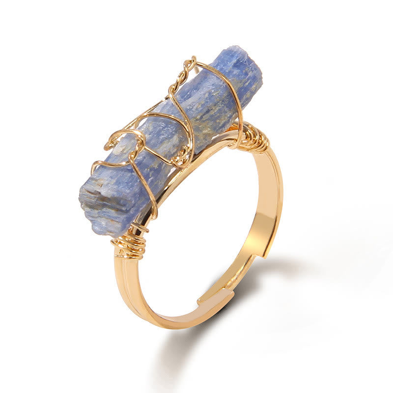 Olivenorma Natural Irregular Rough Wire Wrap Gemstone Ring