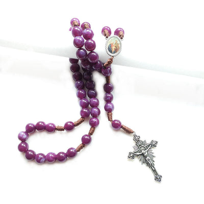 Olivenorma Amethyst Silver Cross Jesus Pendant Rosary Necklace