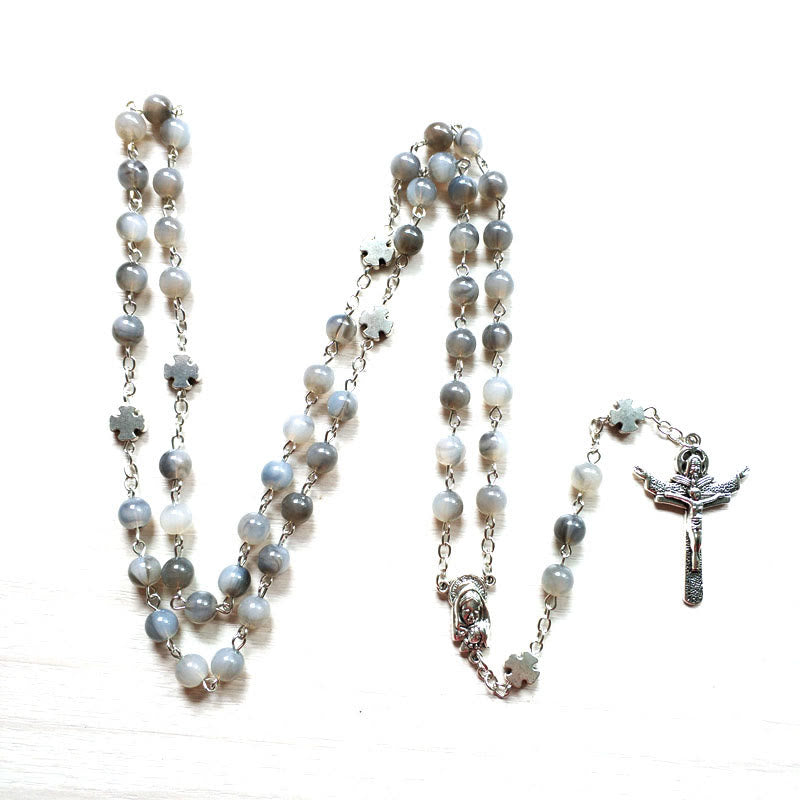 Olivenorma Gray Moonstone Jesus Cross Rosary Necklace - image 5