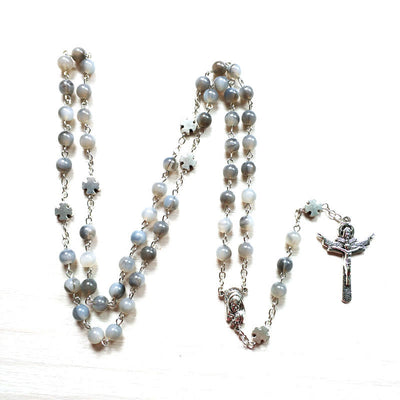 Olivenorma Gray Moonstone Jesus Cross Rosary Necklace - image 5