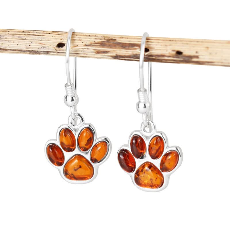 Dog Paw Print Drop Amber Earrings