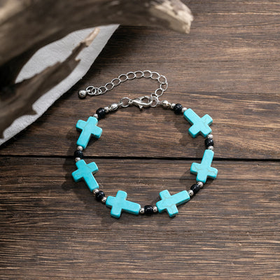 Olivenorma Natural Turquoise Cross Strand Mens Bracelet