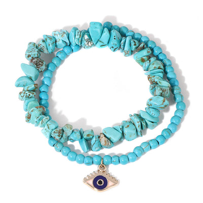 Olivenorma Evil Eye Pendant Double Layer Crystal Bracelet Set