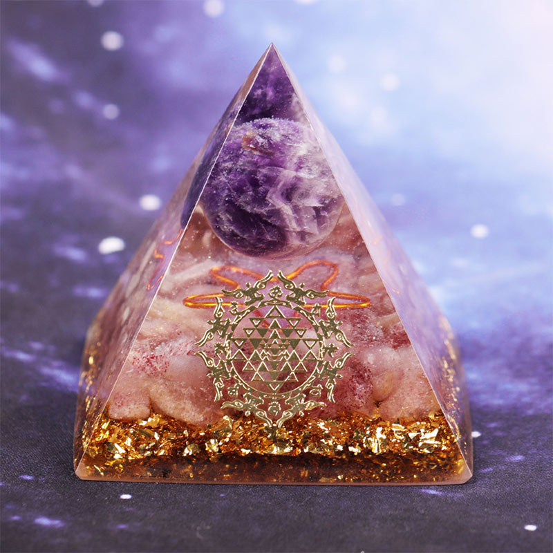 Olivenorma Amethyst Strawberry Quartz Orgone Pyramid