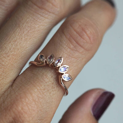 Olivenorma “Tide Goddess” - Sun Flower Moonstone 3 - Piece Ring