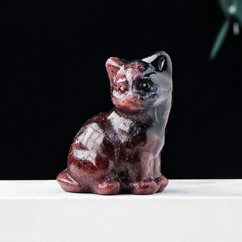 Olivenorma Natural Crystal Lucky Cat Carved Gemstone Decoration