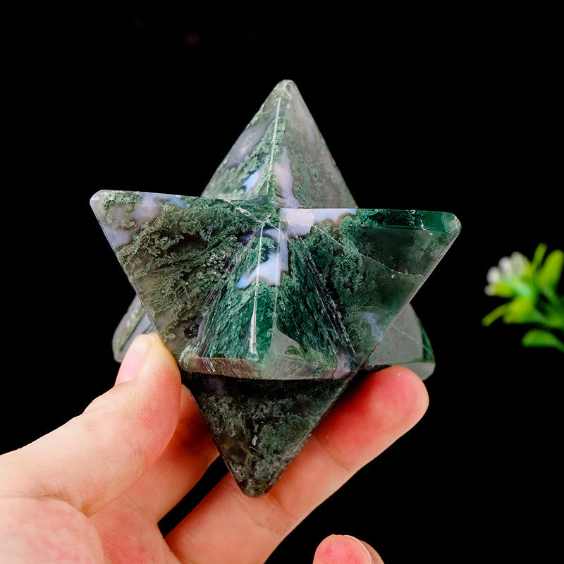 Olivenorma Natural Moss Agate Merkaba Ornament Gemstone Decoration