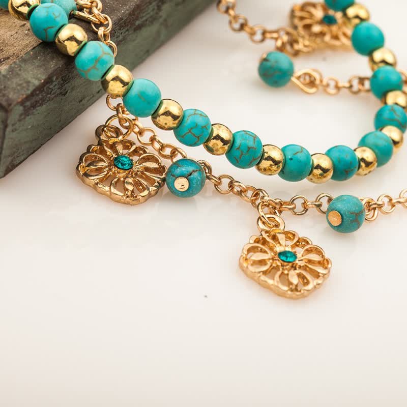 Olivenorma 2 - Piece Unique Turquoise Beaded Bracelet Anklets